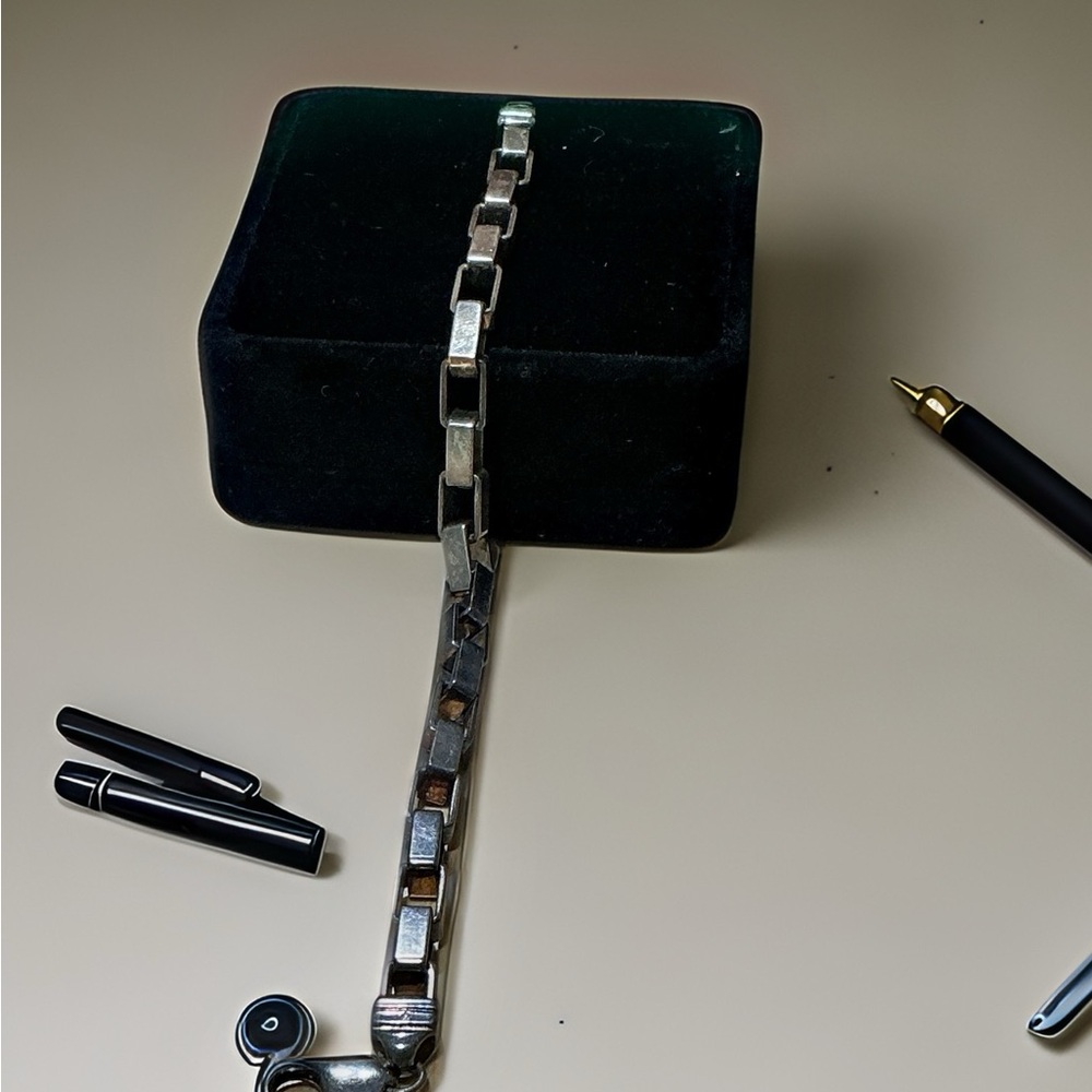 Men’s Italian 925 Silver Box Style Chain Bracelet - Picture 3 of 4